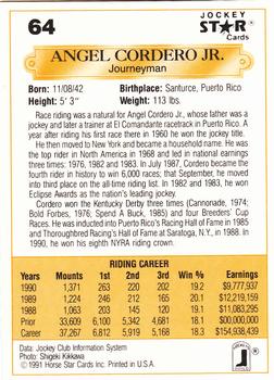 1991 Jockey Star Jockeys #64 Angel Cordero Jr. Back